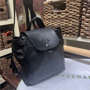Authentic Longchamp Le Pliage Cuir Xs Leather Backpack— Black